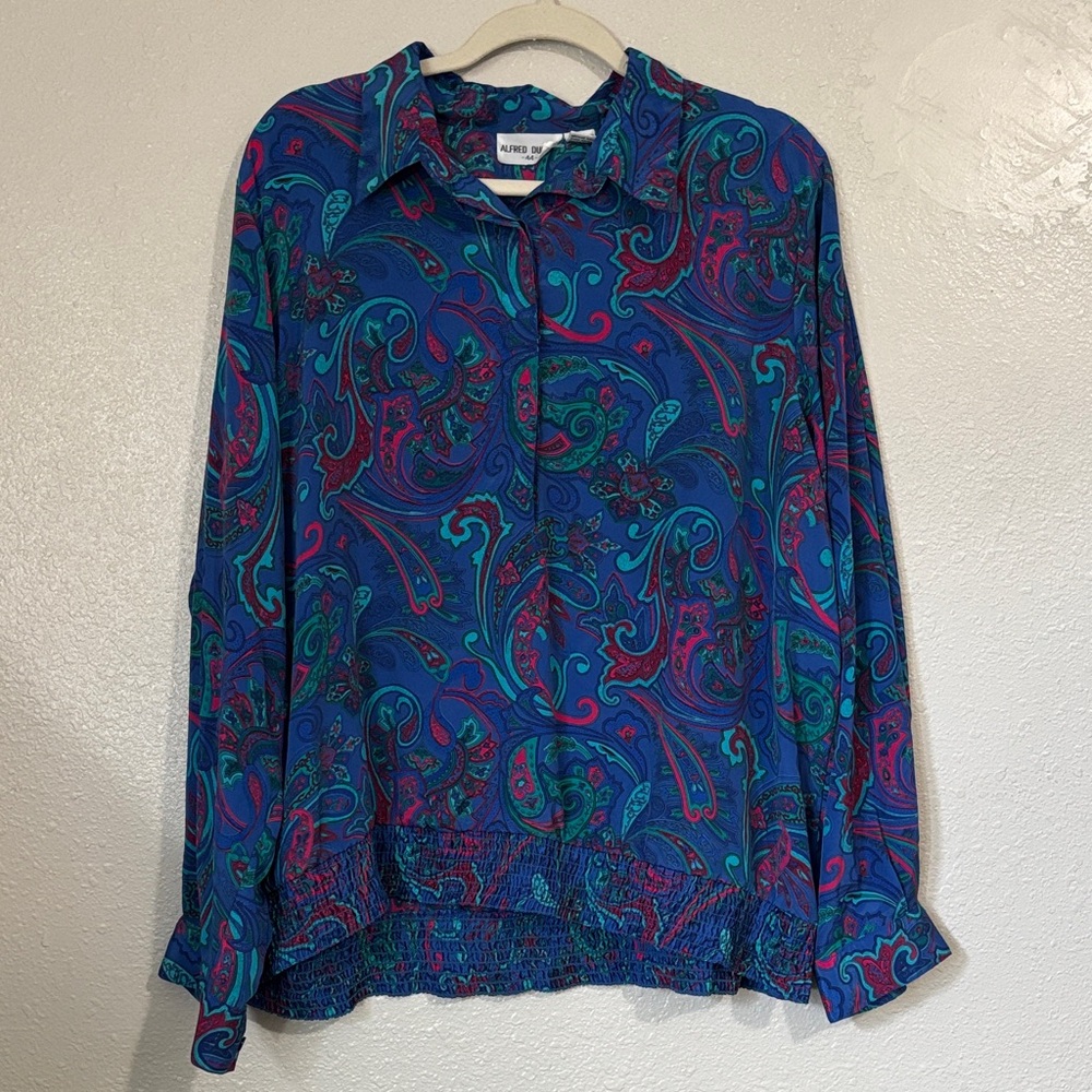 Alfred Dunner Teal and Magenta Paisley Button-Front Blouse